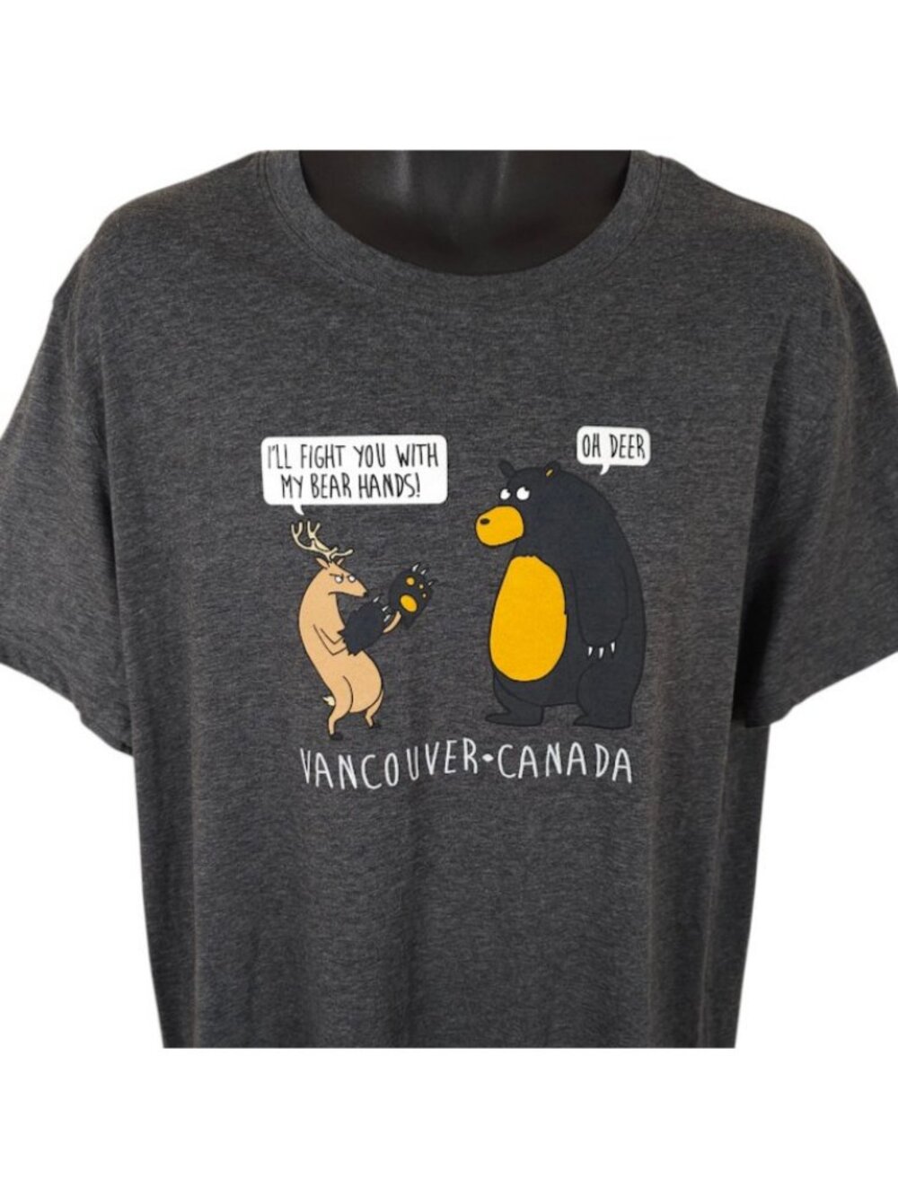 Vancouver Canada T Shirt Mens Size XL Gray Deer Bear Fight Travel Destination